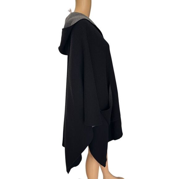 Theory button down Felted Wool-Cashmere Hooded Poncho - Black / Grey size P/S - Picture 7 of 8